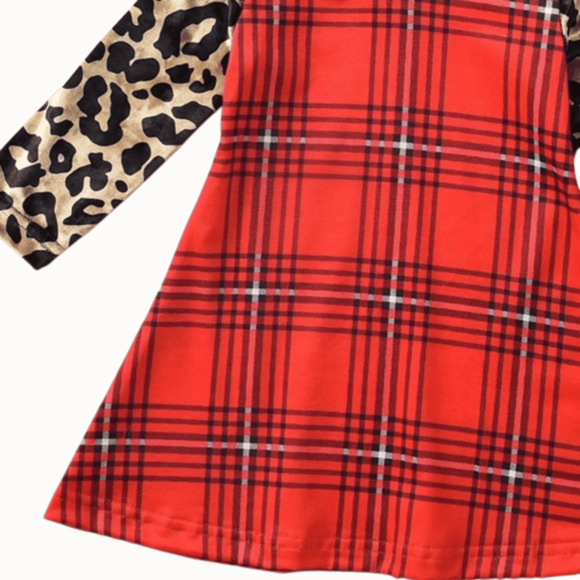 Christmas Toddlers Dress Red Plaid Leopard Print Hood A-line Size 12-18 month - Picture 5 of 7